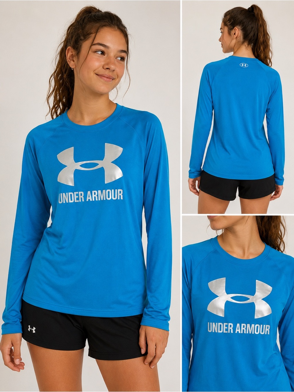 Under Armour HeatGear Youth Large Blue Long Sleeve Loose Fit Logo Shirt YLG